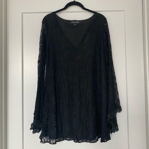 Black Lace Dress With Bell Sleeves - Small